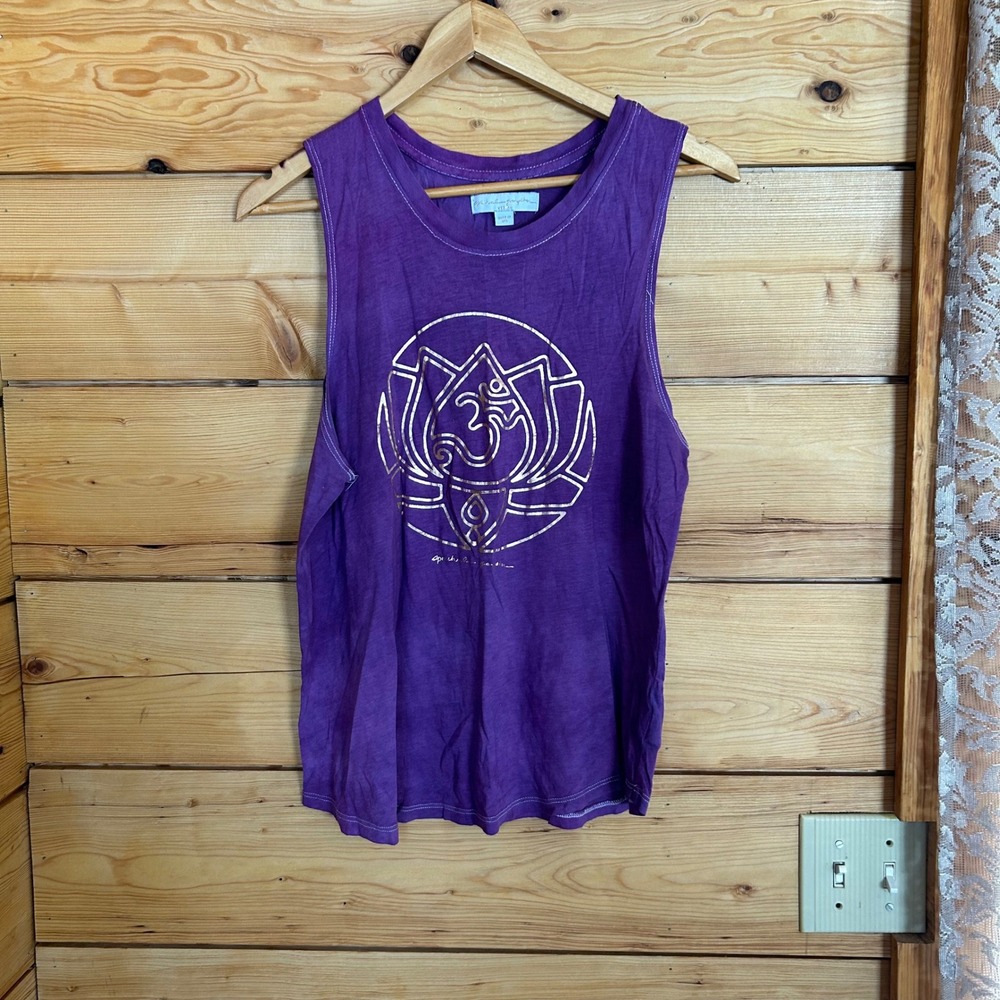 Goddess Vibe Tank Top Womens Medium Purple Gold Lotus Om Spiritual Gangster